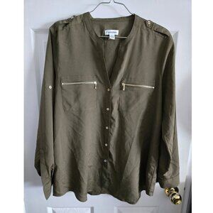 Three (3) Calvin Klein Women's Modern Essential Zipper Button-Front Blouses